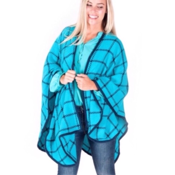 Turquoise And Navy Wrap Shawl - Picture 3 of 16